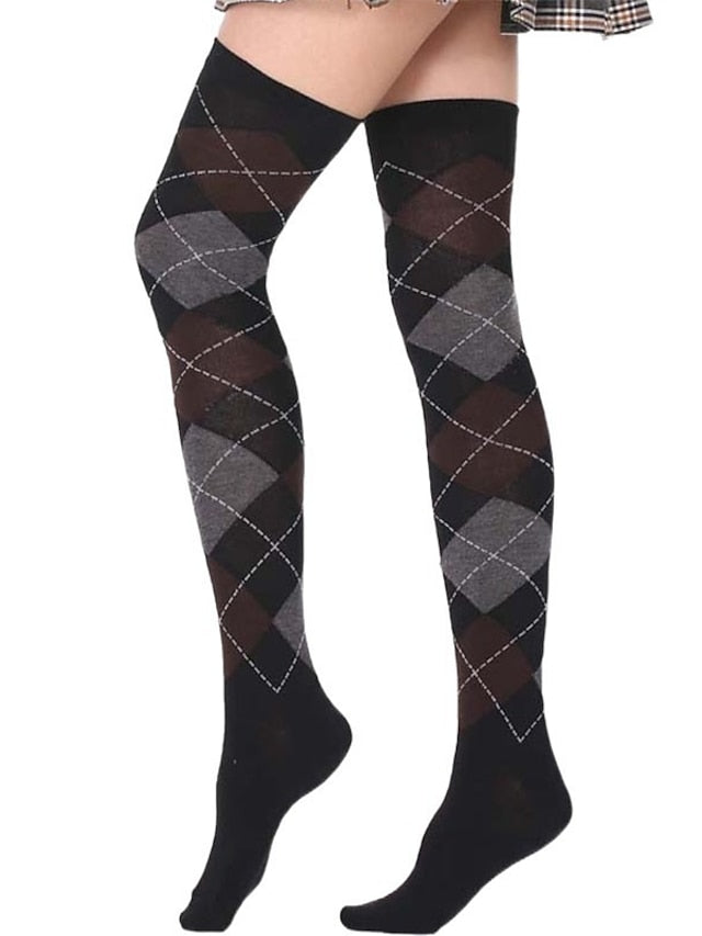 Stockings Work Daily Holiday Plaid Polyester Cotton Simple Casual Lolita Casual Cute Casual / Daily 1 Pair for Women