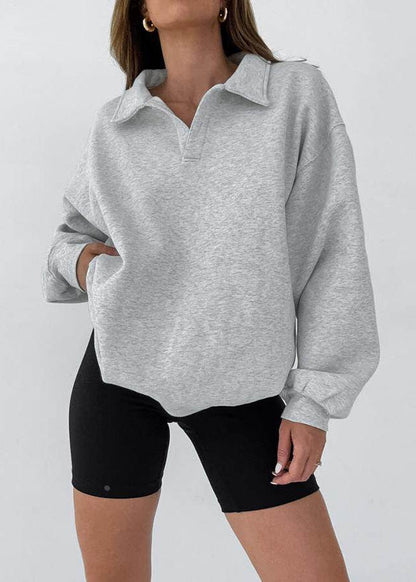 Skyline Polo-Collar Oversized Sweatshirt – Light Blue