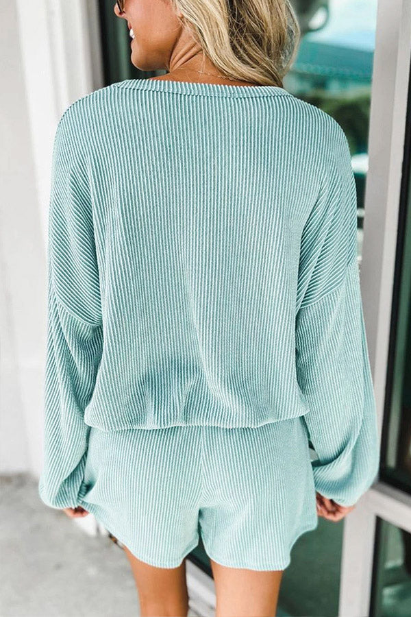 Corded V Neck Slouchy Top \u0026 Pocketed Shorts Set