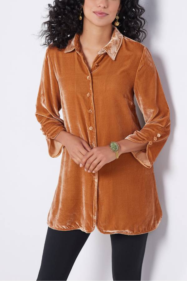 Women's Velvet Button Lapel Shirt