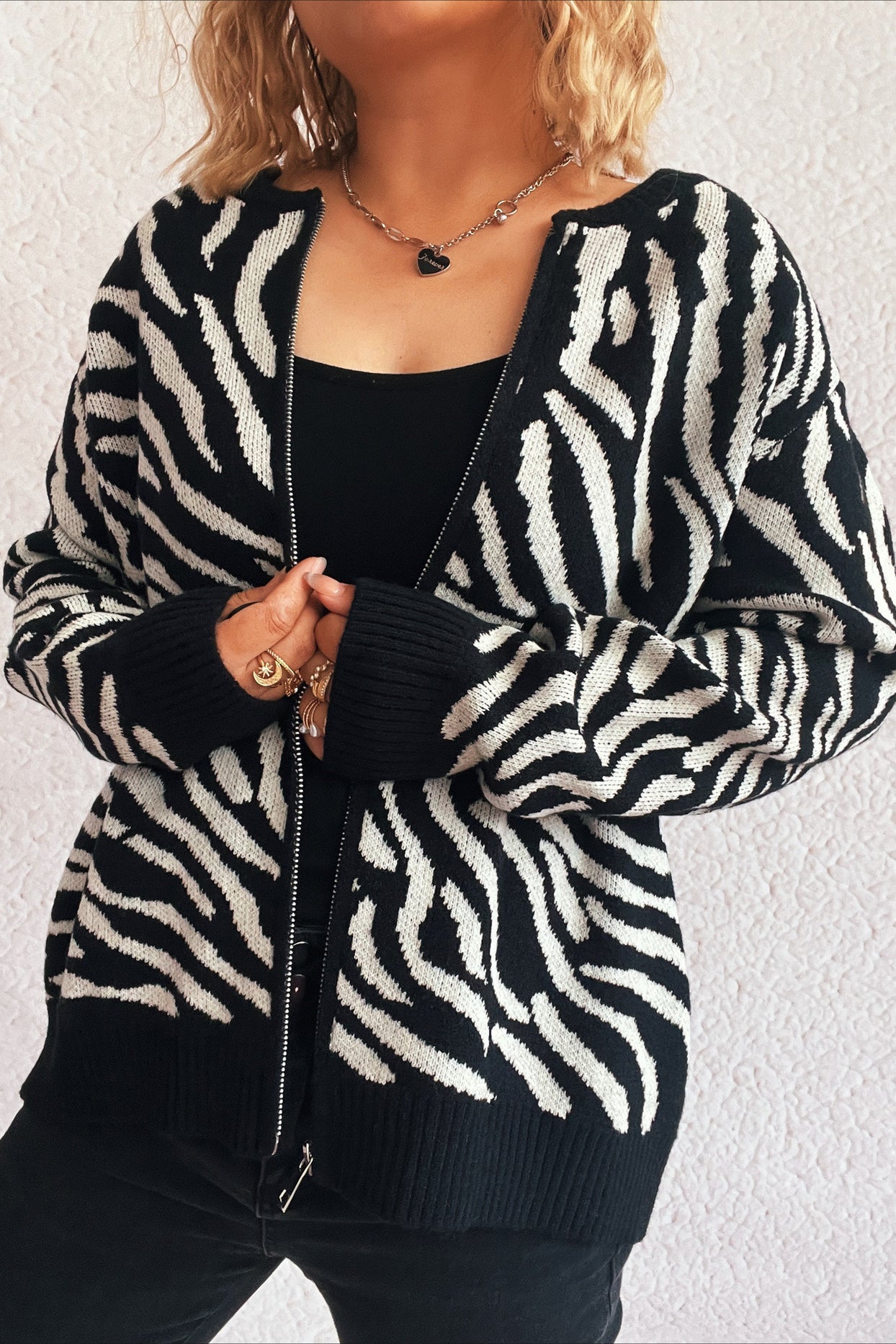 Colorblock Zebra Knit Cardigan