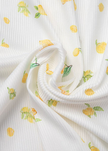 Lemon Print 3-Piece Lounge Set – Long Sleeve Cardigan, Bralette & High-Waist Shorts