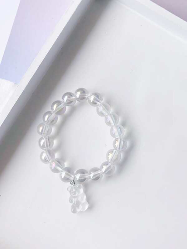 Bear Charm Clear Beaded Bracelet for Women
