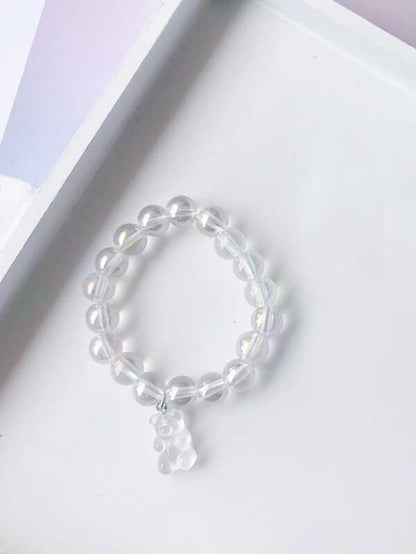 Bear Charm Clear Beaded Bracelet for Women