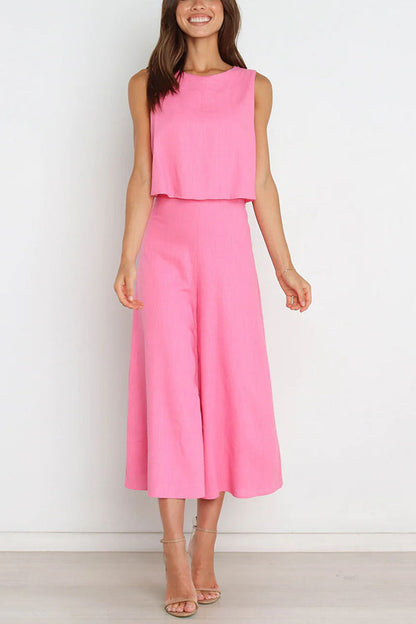 Basic Everyday Round Neck Tank Cropped Wide Leg Jumpsuit