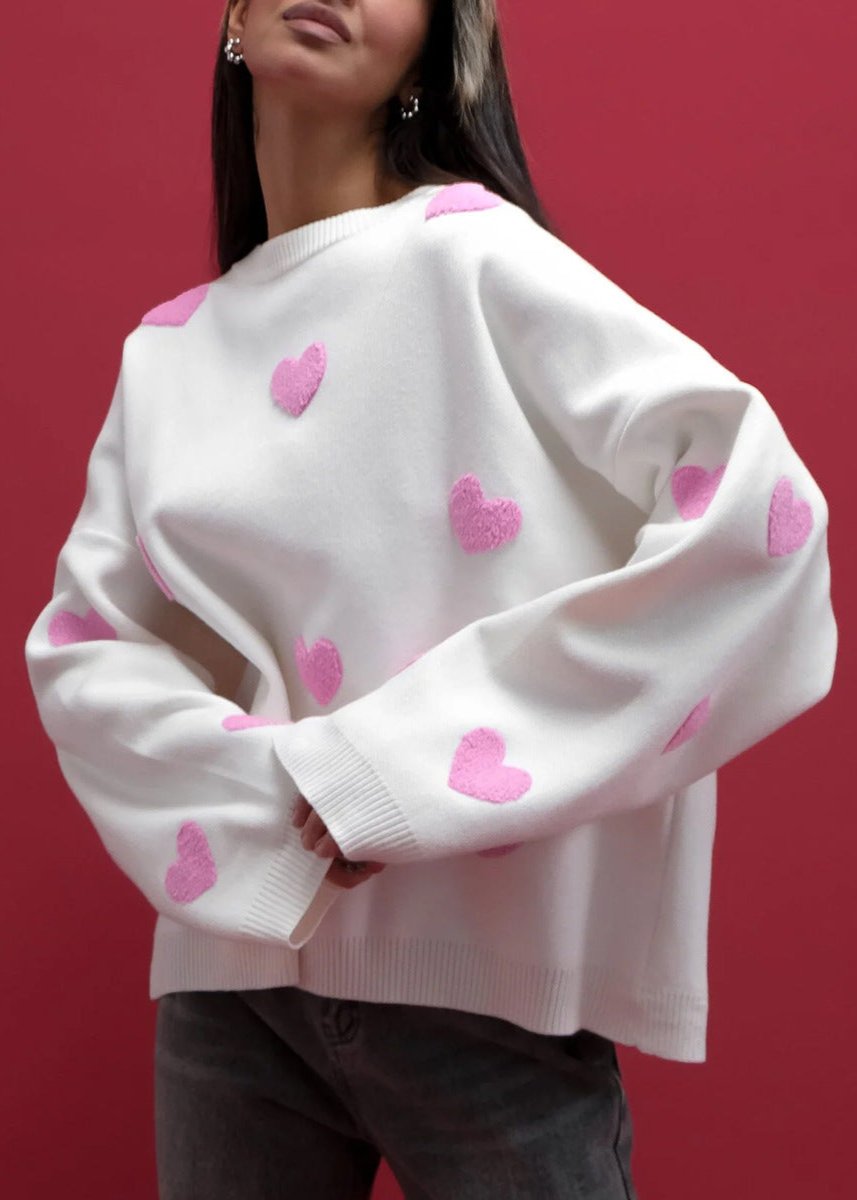 Love-EmbroideRed Heart Sweater - Cozy Women's Knitwear