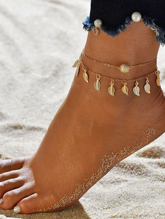 Ankle Bracelet Cute Stylish Body Jewelry For Holiday Beach Classic Alloy Ginkgo Silver Gold 1PC for Women