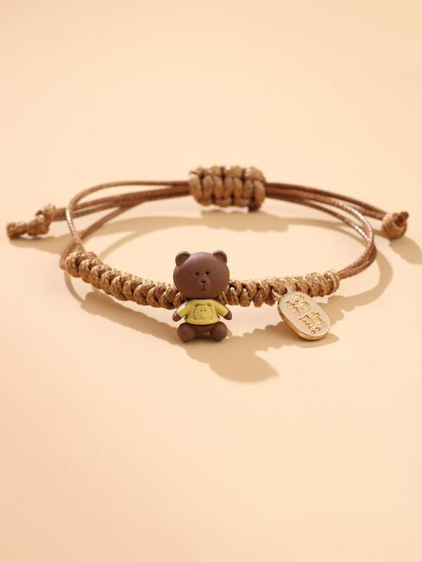 Boys Bear Decor Braided Bracelet for Women