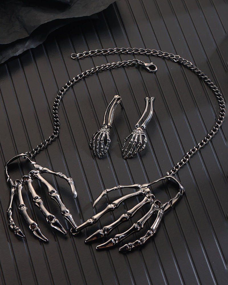 Skeleton Hand Pendant Necklace Set