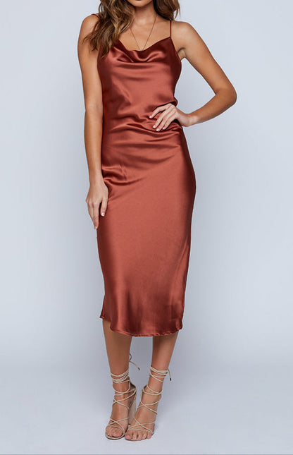 Vicenza Slip Midi Dress Rust