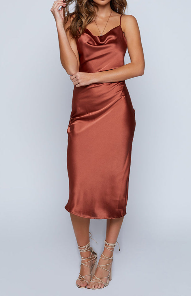 Vicenza Slip Midi Dress Rust