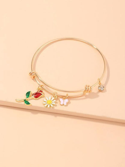 Butterfly & Flower Charm Bracelet for Women