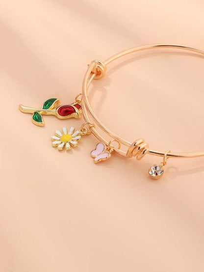 Butterfly & Flower Charm Bracelet for Women