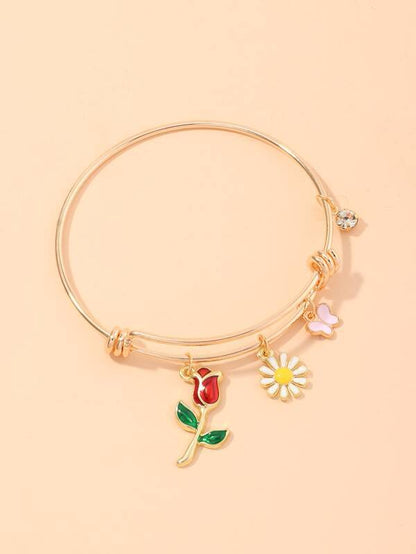 Butterfly & Flower Charm Bracelet for Women