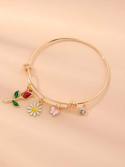 Butterfly & Flower Charm Bracelet for Women