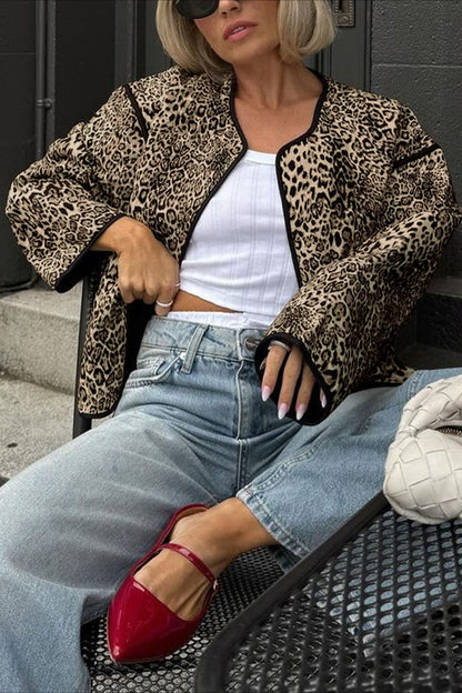 Vintage Style Animal Print Short Cardigan