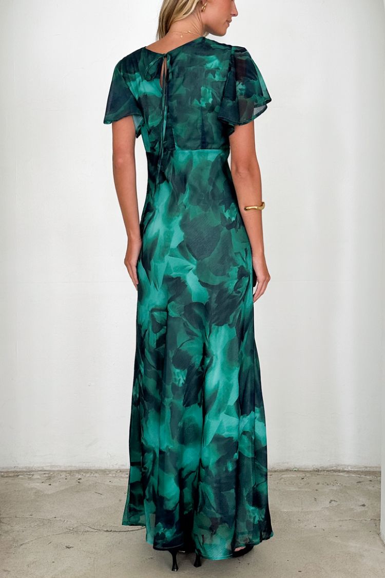 Abstract Print Short Sleeve Belted Wrap Midi Dress