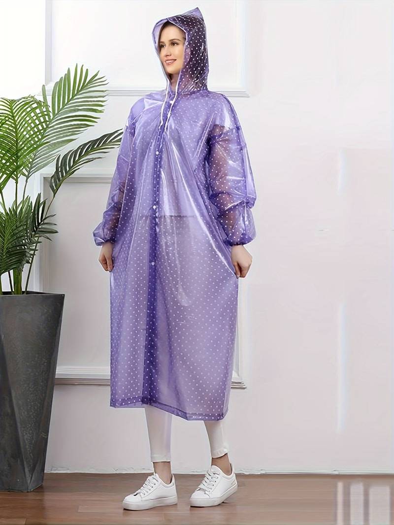 Dotted Waterproof Breathable Rain Jacket with Buttons and Hood for Women | Great for Outdoor Activities