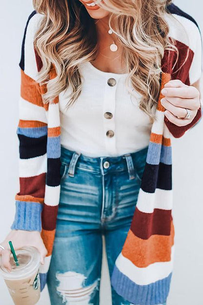 Soft Rainbow Striped Sweater Cardigan