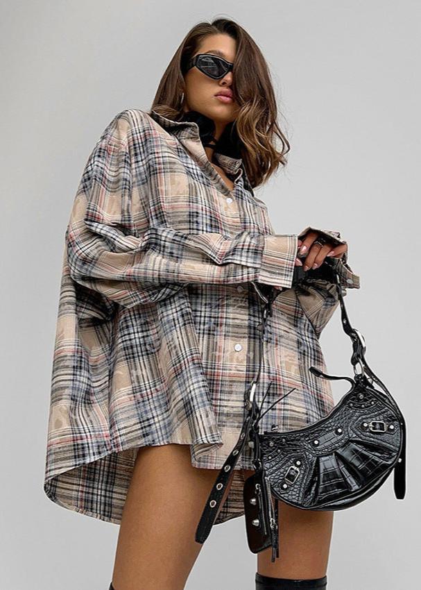 Loose Distressed Plaid Retro Shirt