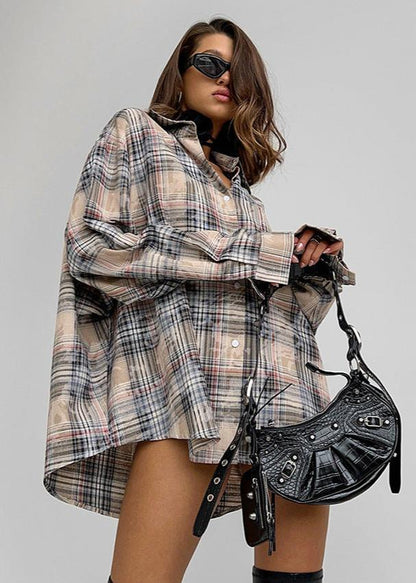 Loose Distressed Plaid Retro Shirt