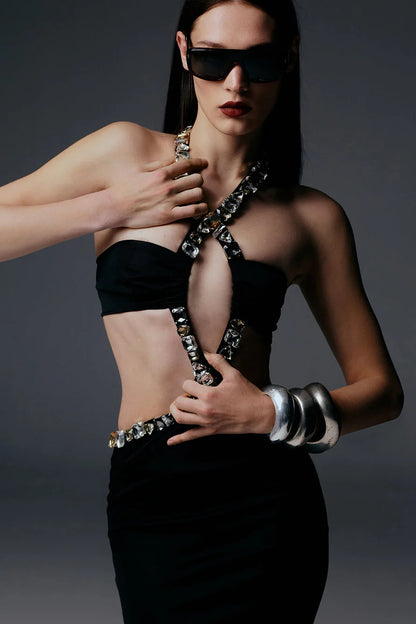 Alma Diamante Cutout Halter Maxi Dress