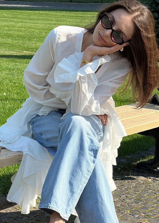 Cascade Drama - Long Ruffle High-Low Blouse