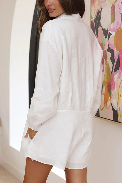 Mono camisero holgado con botones y bolsillos de mezcla de lino Chance for You