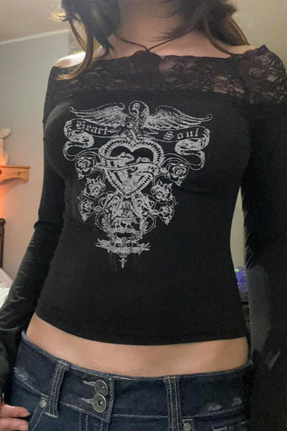 Lace Trim Off Shoulder T-shirt