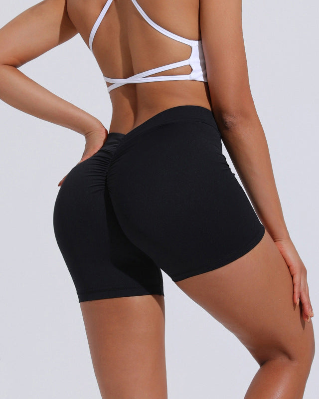 High Waist Hip Lift Back V Yoga Nylon Tight Fitness Shorts