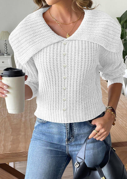Women's Short Beaded Lapel Sweater - Chic & Stylish
