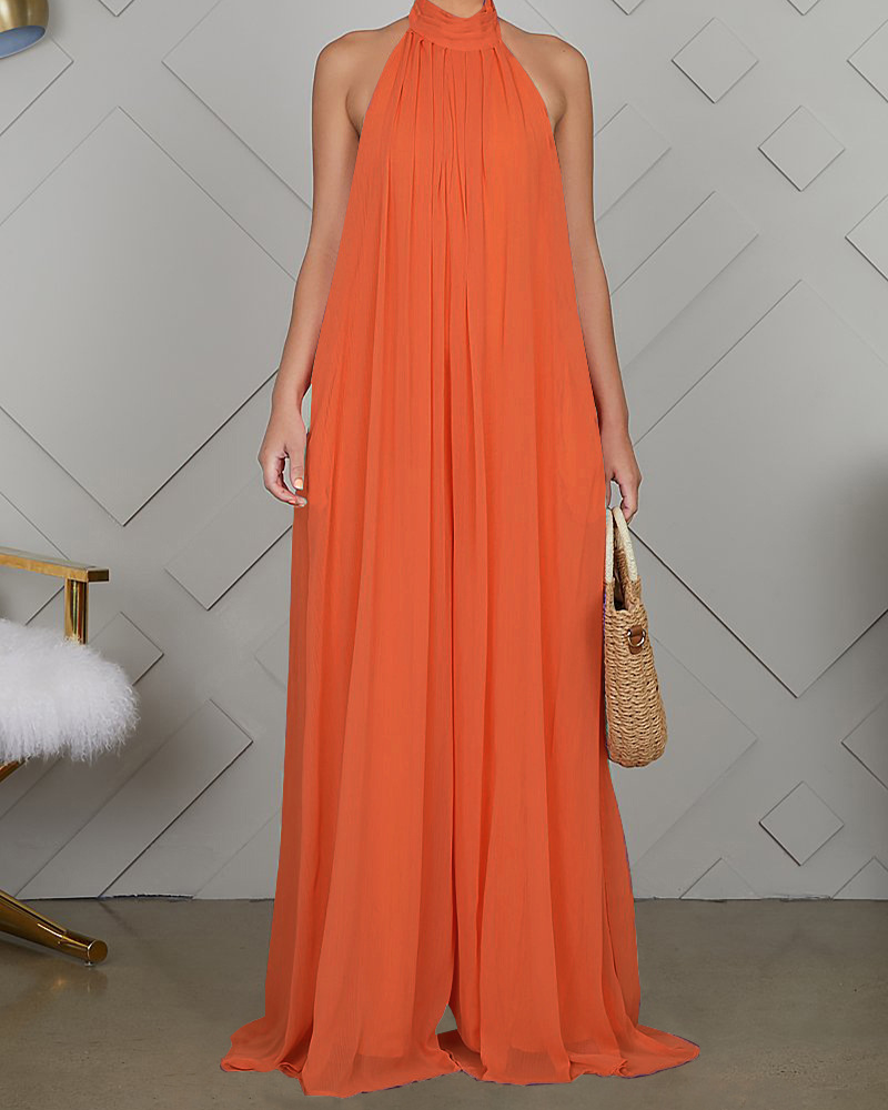 Sleeveless Chiffon Loose Open-Back Jumpsuit