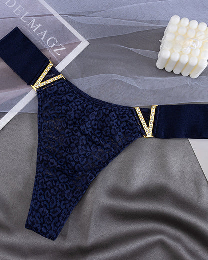 V-Neck Rhinestone Lace Panties