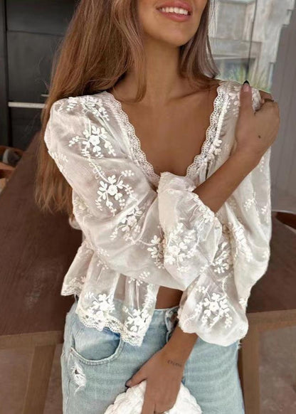 Delilah - Embroidered Lace Peplum Blouse