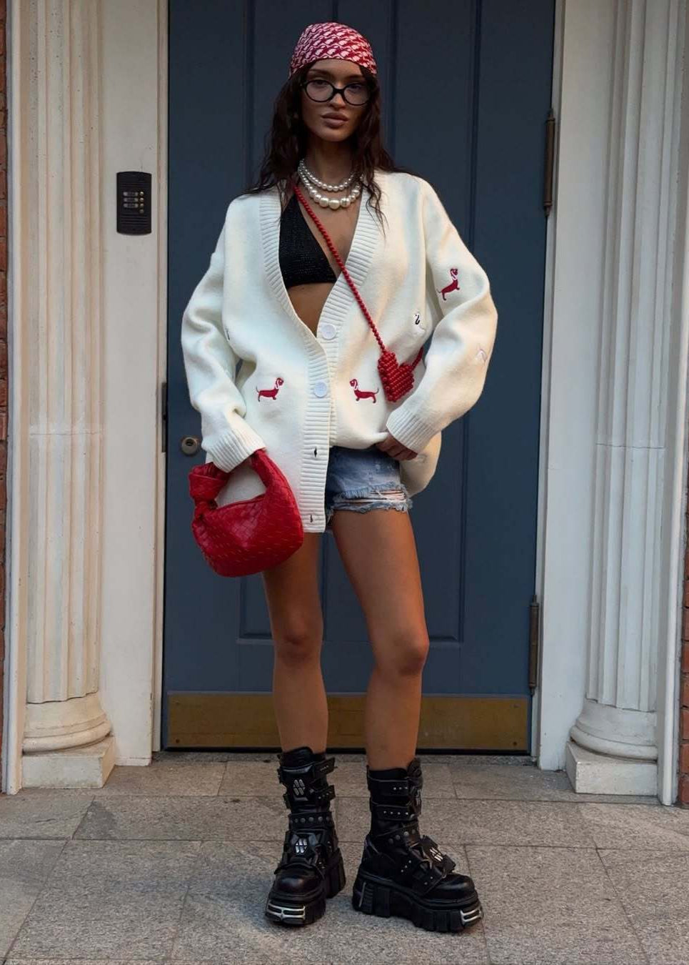 Oversized Dachshund Embroidered Cardigan – Casual Knit Sweater