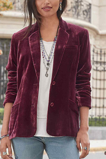 Chaqueta de traje casual de moda de color sólido de terciopelo dorado