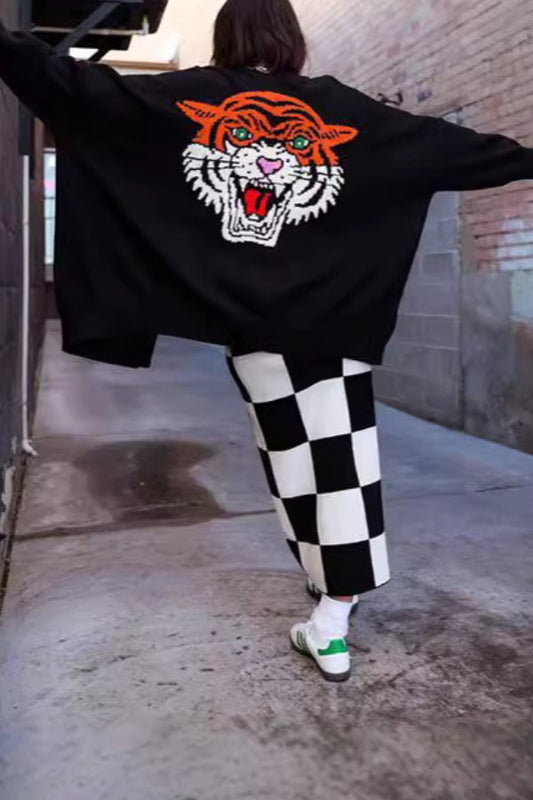 Cárdigan extragrande con estampado de tigre "Hear Me Roar"