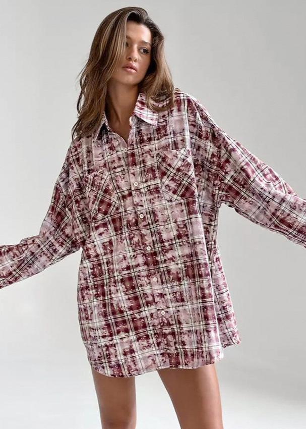 Vintage Plaid Oversized Shirt - Long Sleeve Casual Essential