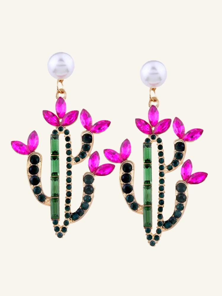 Pendientes colgantes de cactus y diamantes 