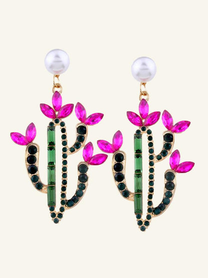 Pendientes colgantes de cactus y diamantes 