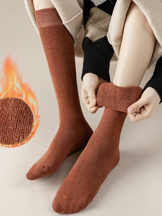 Knee High Socks Home Gift Daily Solid Color Retro Polyester Knit Business Formal Casual Warm Elastic 1 Pair for Women