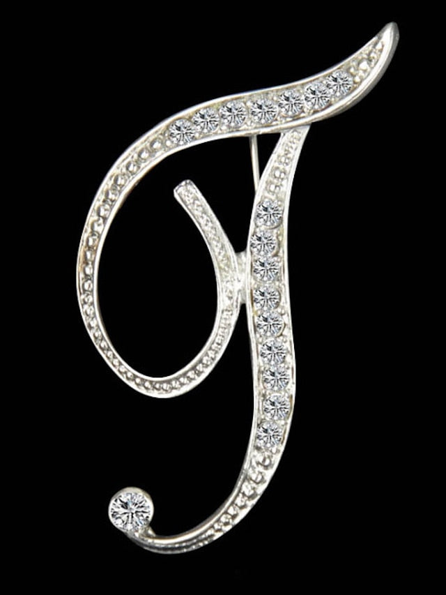letter brooch pins initial rhinestone brooch for women crafts silvery m for Women