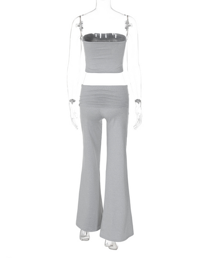Pure Color Accent Bell-Bottoms Slimming Suit