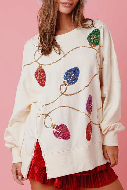 Sudadera con abertura y lentejuelas y luces navideñas