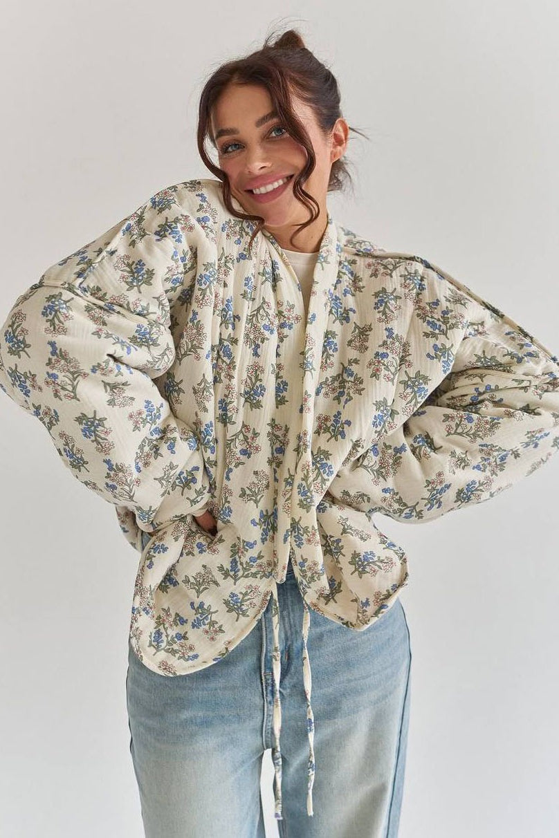 Vintage Floral Print Quilted Coat