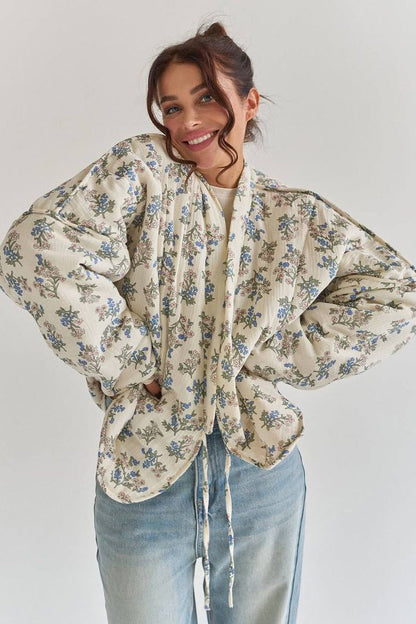 Vintage Floral Print Quilted Coat