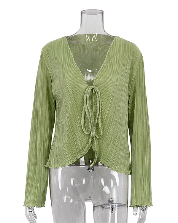 Slim Fit Flared Long Sleeve Pleated Shirt