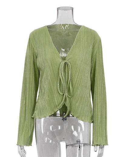 Slim Fit Flared Long Sleeve Pleated Shirt