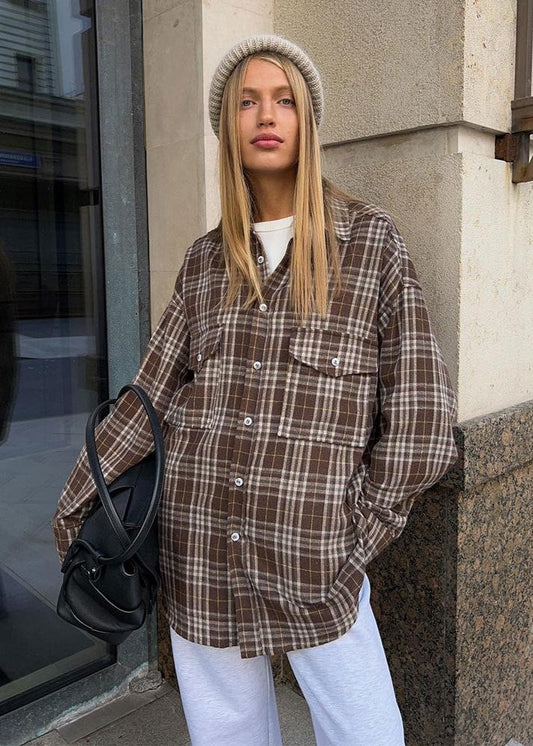 Trendy Plaid Long-Sleeve Shirt for Women