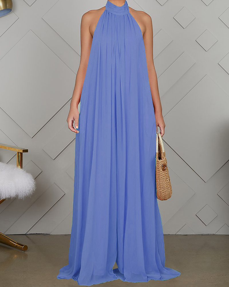 Sleeveless Chiffon Loose Open-Back Jumpsuit
